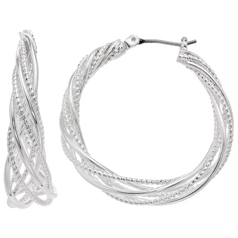 NAPIER Contemporary Silver Smooth & Textured Braided Hoop Earrings**NEW!